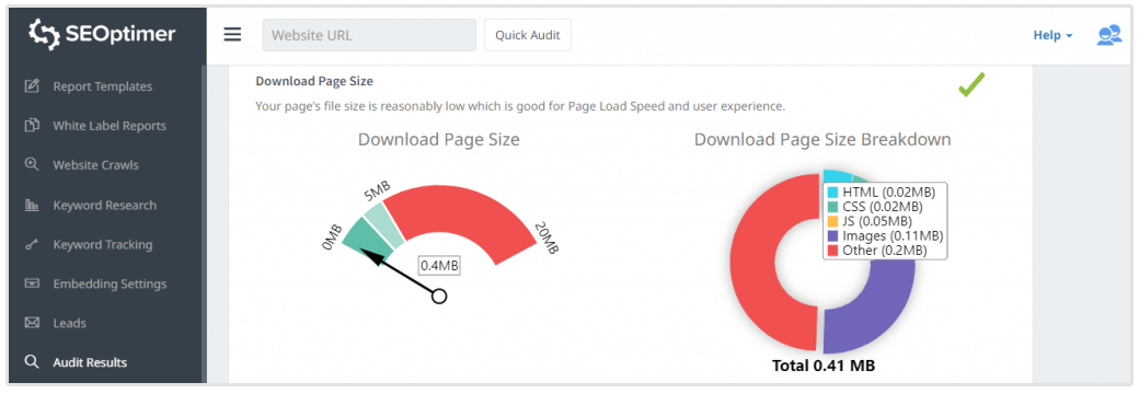 tamaño de la página de descarga